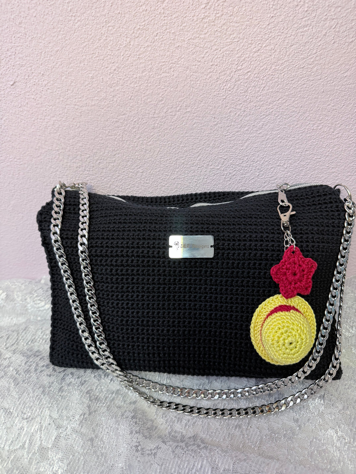 Handmade Black Crochet Crossbody Bag