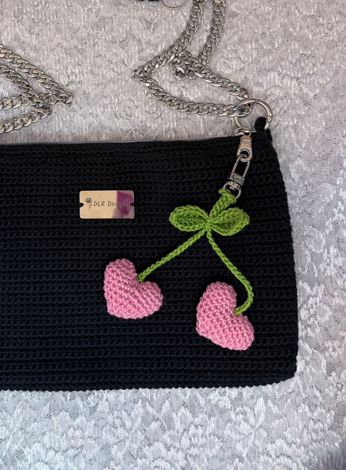 Two hearts with a Leaf Crochet Keychain