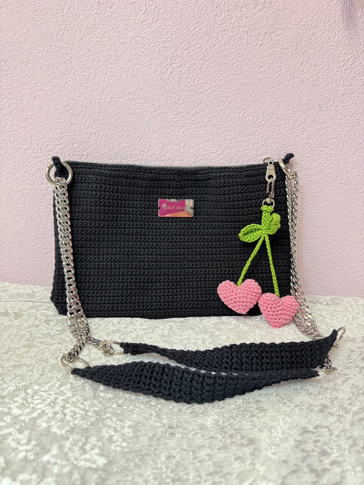 Handmade Black Crochet Crossbody Bag