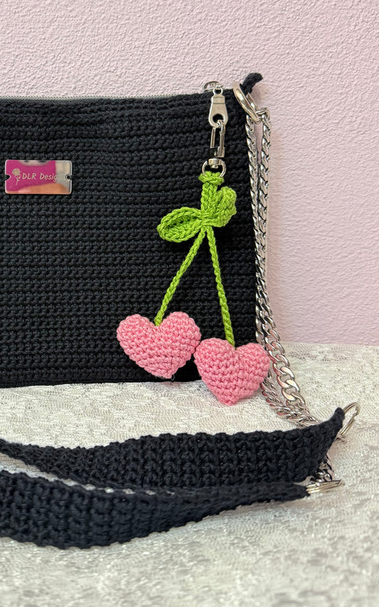 Two hearts with a Leaf Crochet Keychain